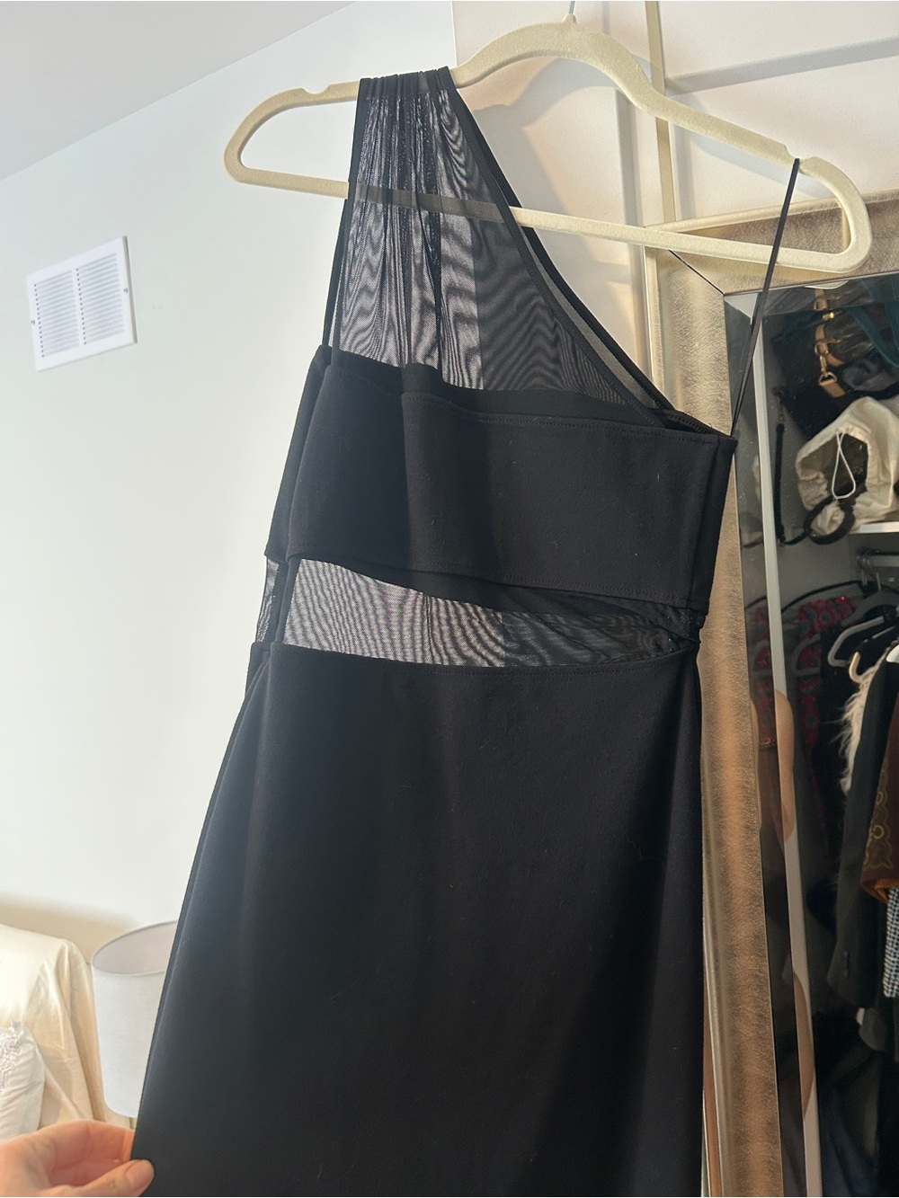 Express Black One-Shoulder Mesh Inset Dress